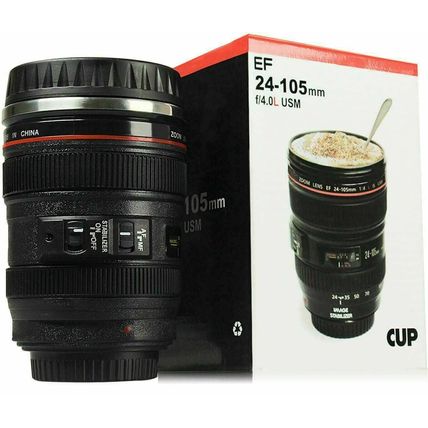 Camera Lens Coffee Travel Mug/Thermos Stainless Steel, Leak-Proof Lid (24-105)
