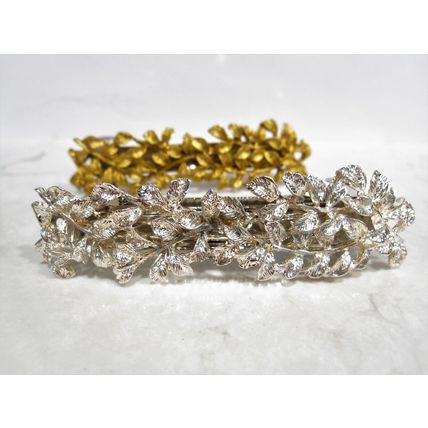 Silver or bronze gold metal leaf filigree hair clip barrette