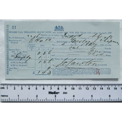 1887 invoice income, house duty & land tax, Dukinfield