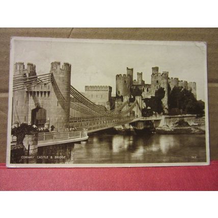 CONWAY CASTLE AND BRIDGE, used vintage postcard by Valentine 1937 pm #