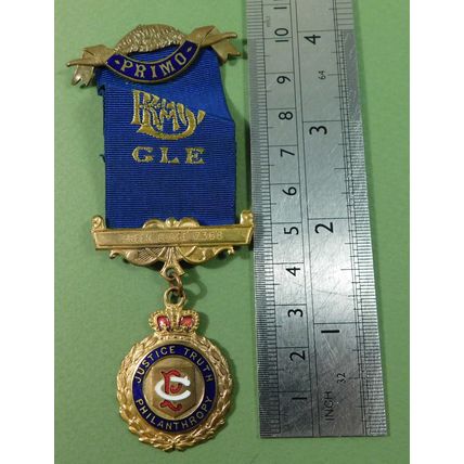 Vintage RAOB Buffaloes Gilt Metal Enamel Primo Jewel Medal 1949 Green Lodge 7368