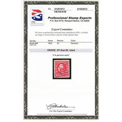 406, Used 2¢ XF With Graded 95 PSE Certificate .. Stuart Katz