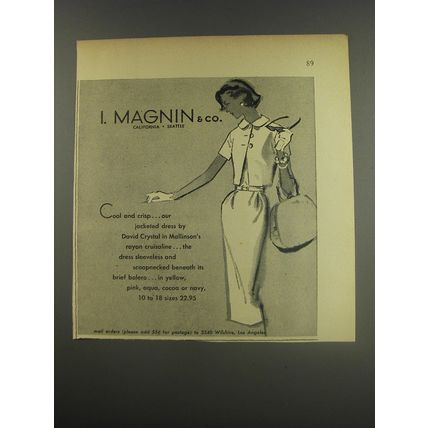 1956 I. Magnin & Co. Dress by David Crystal Advertisement - Cool and crisp