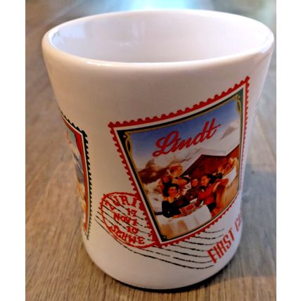 LINDT LINDOR TRUFFLES Stamps, First Class Chocolate Coffee Mug Cup 12oz. Winter