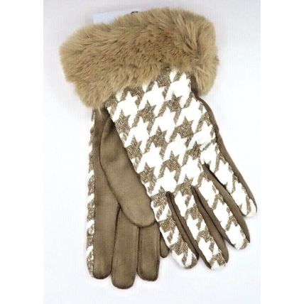 Ladies Gloves Brown Check Pattern with Faux Fur Cuff Winter Warmer Gift