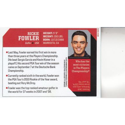 RICKIE FOWLER 2016 AUTOGRAPHED PGA GOLF TOUR MAJOR CHAMPION PLAYER ROOKIE CARD