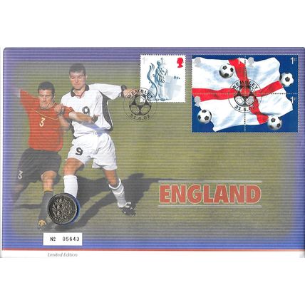 2002 Royal Mint England Football Wembley £1 Coin and Stamp Cover