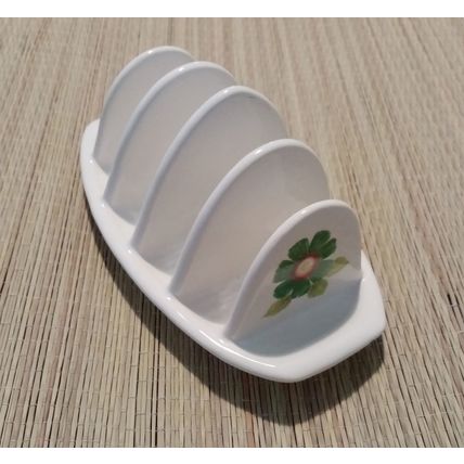 Toast Rack White with Green Flower 15cm Long