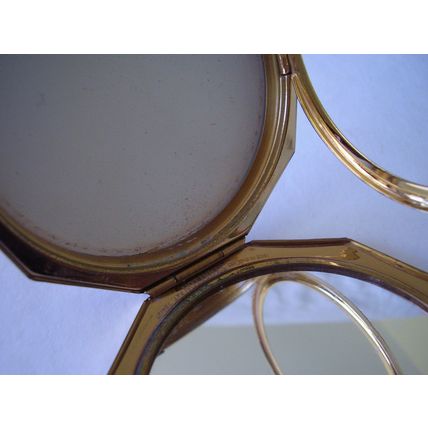 Vintage Stratton Powder Compact Gold Pearl Tear Pear-Drop Hexagonal Convertible