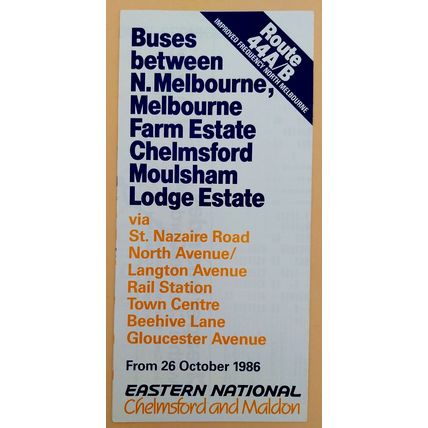 Bus timetable 1986 Chelmsford local N Melbourne to Lodge Estate