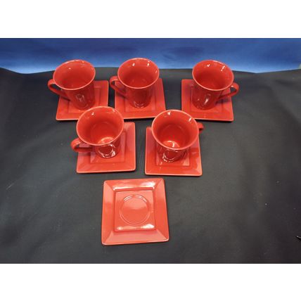 10 STRAWBERRY STREET Set 5 Mugs 6 Saucer Square Plates Red Coffee Oven Safe