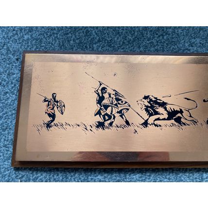 Vintage Retro Royal Sable Copperware plate Lion hunting tribes Engraving Rhodesi