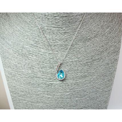 Silver Aquamarine Crystal Turquoise Blue CZ Pendant Necklace Gift