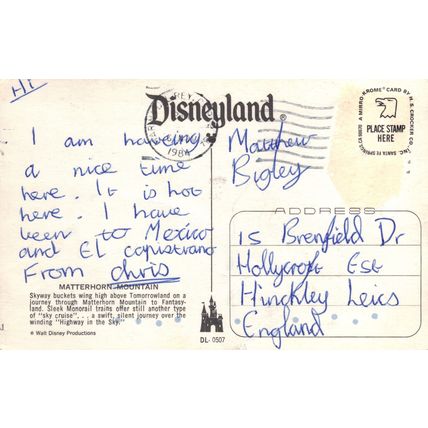 Postcard Matterhorn Mountain, Disneyland, California, U.S.A. Skyway gondola