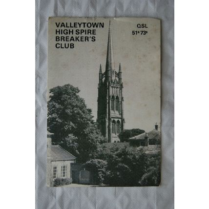 QSL Card Valleytown Hire Spire Breaker's Club, Louth, Lincs.