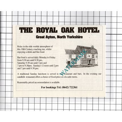 The Royal Oak Hotel Great Ayton North Yorkshire - 1990 Advert