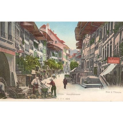 Thun Hauptstrasse Barbers Coiffeur Wood Market Trader Swiss Postcard