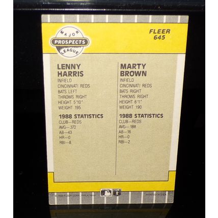 FLEER 1989 LENNY HARRIS/MARTY BROWN PROSPECTS ROOKIE BASEBALL CARD #645