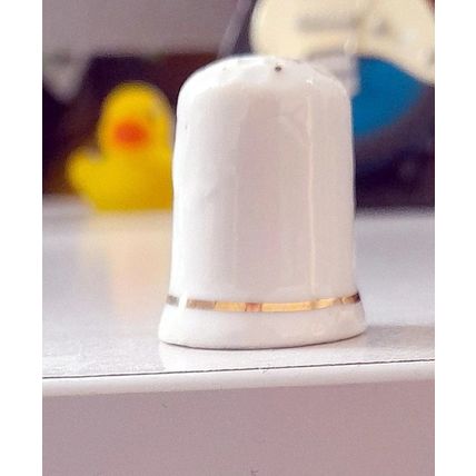 Decorative Thimble - Bone China - Blue Flowers .