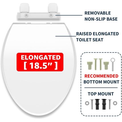 ELONGATED Toilet Seat Risers for Seniors, Slow Close, Elevated Toilet Seat, Heav