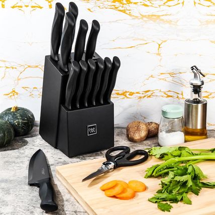 Knife Set, HUNTER.DUAL 15 Pcs Kitchen Knife Set with Block Self Sharpening, Dish