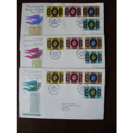 1977 GB Queen's Silver Jubilee Tour 3 postmark covers flax dragon crown royalty