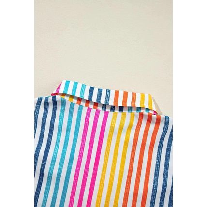 Orange Stripe Multicolor Drop Shoulder Loose Shirt