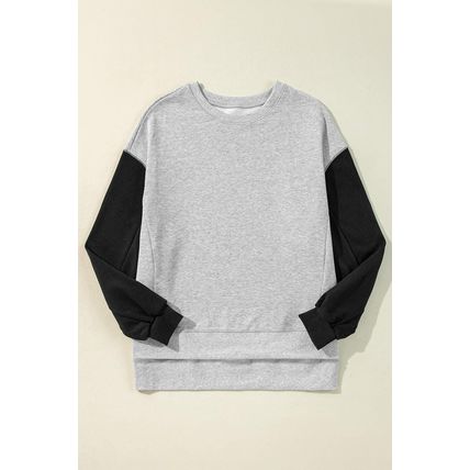 Gray Two Tone Patchwork Drop Shoulder Pullover Sweatshirt