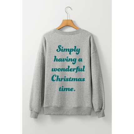 Gray 2-side Printed Christmas Tree Letter Graphic Sweatshirt