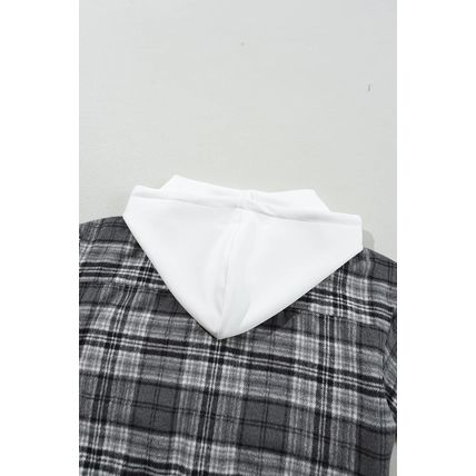 Black Plaid Print Flap Pockets Contrast Hooded Loose Shacket