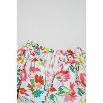 Multicolour Allover Floral Printed Flutter Sleeve Split Neck Blouse