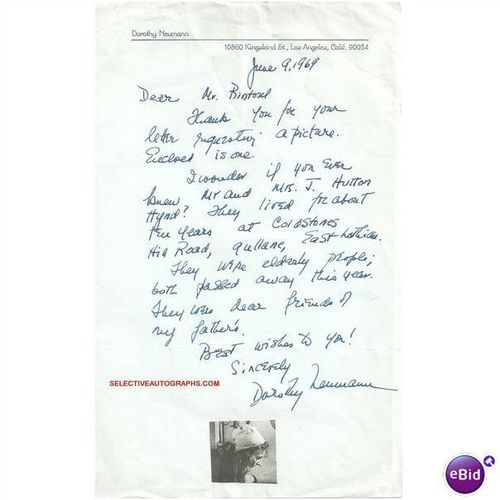 Dorothy Newmann Autograph , Original Hand Signed Letter