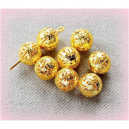 25 Pieces Gold Plated Filigree Bead Spacer 10 mm Jewellery Making Findings 2036