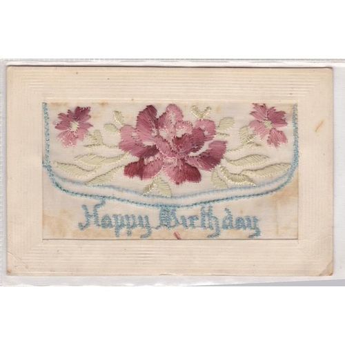 Patriotic Silk Postcard Showing A Large Flower Happy Birthday (SIL581)