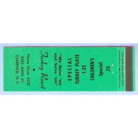 New York Clarence Matchcover Advertising Turkey Roost 8585 Main St Clarenc~163