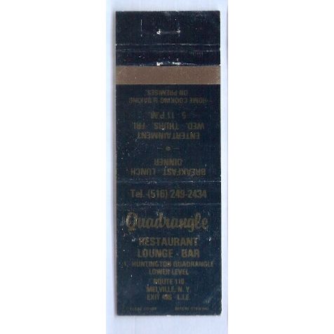 New York Melville Twenty Strike Rear Strike Matchcover Quadrangle Restaura~185