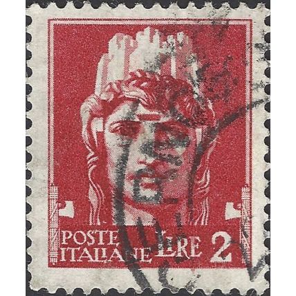 ITALY, Italy, crowned with fortification, red 1929, 2Lire