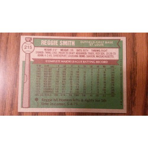 1976 Topps Card # 215 Reggie Smith Very Good (3) St Louis Cardinals