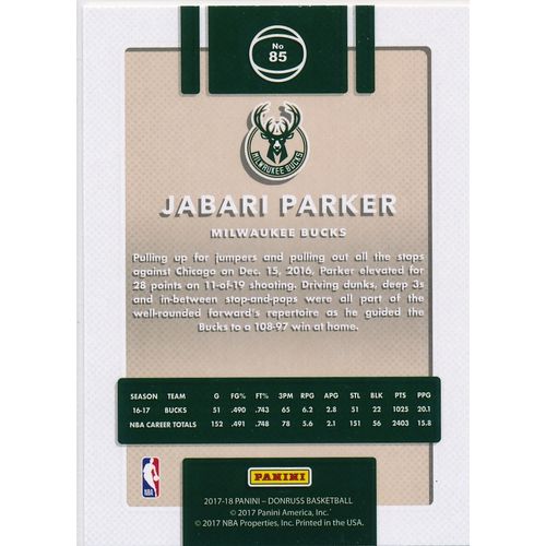 2017-18 Donruss 85 Jabari Parker Milwaukee Bucks