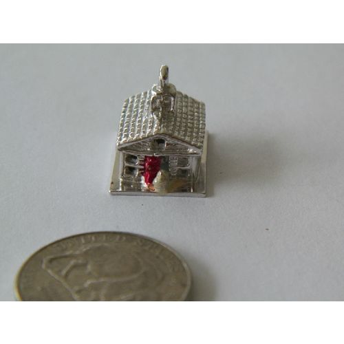 3 D STERLING SILVER & ENAMEL SCHOOL HOUSE CHARM
