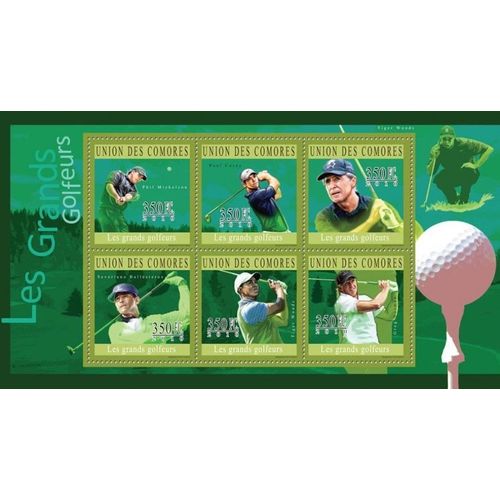 COMORES 2010 SHEET MNH GOLFERS GOLFEURS GOLF SPORTS BALLESTEROS TIGER WOODS 2