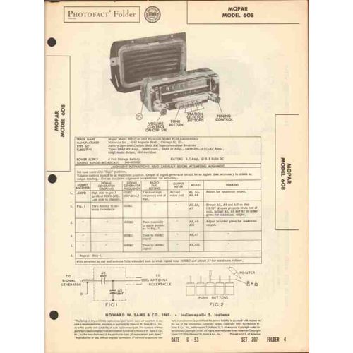 MOPAR model 608 6 tube AM car radio receiver Sams Photofact manual
