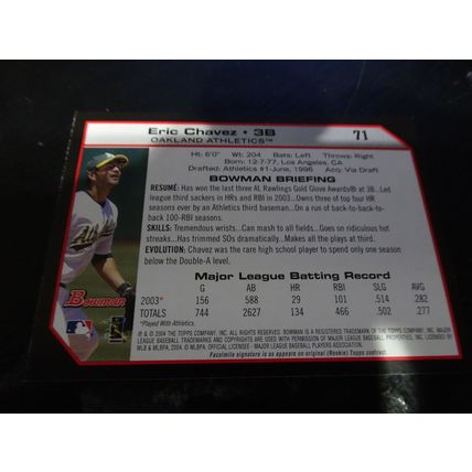2004 Bowman Card # 071 Eric Chavez Excellent-Mint (6) Oakland Athletics