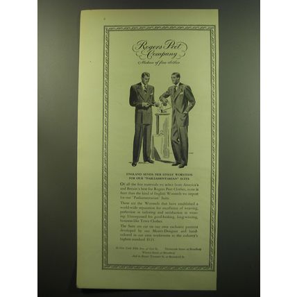 1949 Rogers Peet Parliamentarian Suits Ad - England sends her finest worsteds