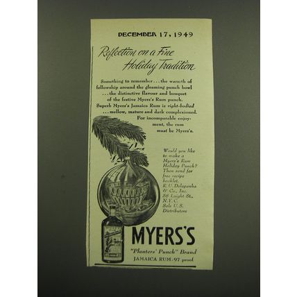 1949 Myers's Rum Ad - Reflection on a fine holiday tradition