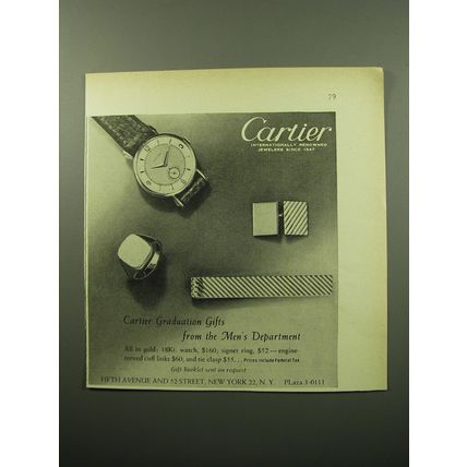 1950 Cartier Advertisement - Watch, Signet Ring, Cuff Links and Tie Clasp