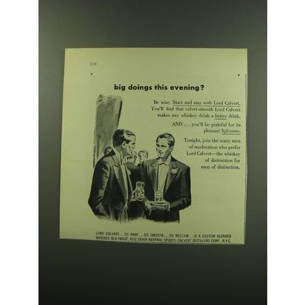 1949 Lord Calvert Whiskey Ad - Big doings this evening?