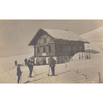 Adelboden Skiing Alpine Ski Trip Mountain Hut Switzerland Old Postcard