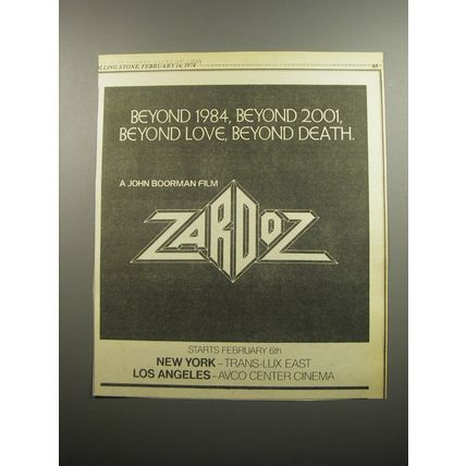 1974 Zardoz Movie Ad - Beyond 1984, Beyond 2001, beyond love, beyond death.