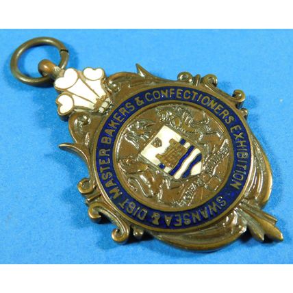 Bronze Enamel Watch Chain Fob Medal Swansea Bakers Confectioners Exhibition 1955